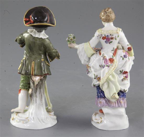 Two Meissen figures of gardeners, late 19th century, both 14cm, tiny losses